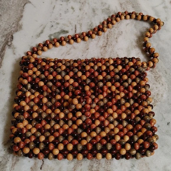 Vintage Brown and Tan Beaded Shoulder Bag - Picture 4 of 17